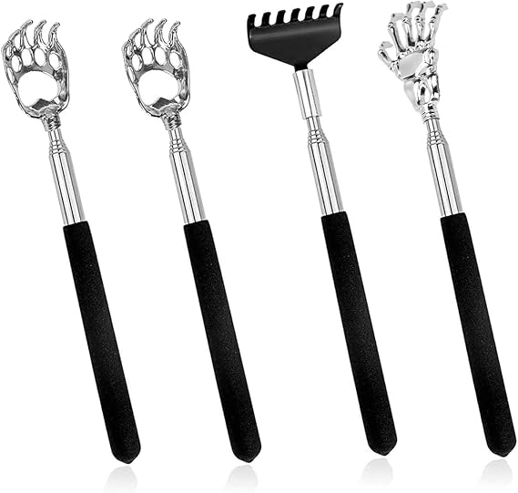 Backscratchers,4 Pcs Stainless Steel Extendable Telescopic Back Scratcher with Soft Rubber Grip Portable Body Massager Head Scratcher for Women Men(Black)