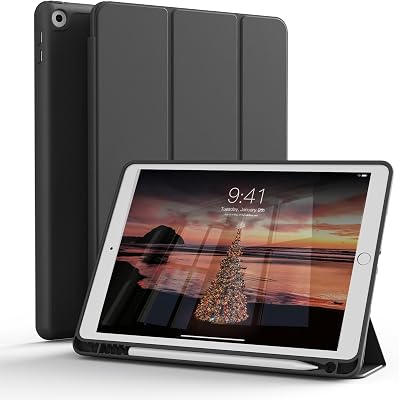 Case for iPad 9th Generation 2021, 8th7th Generation 20202019 for iPad 10.2 Inch with Pencil Holder, Folio Protective Cover with Soft TPU Back, Support Touch-ID, Auto SleepWake, Black