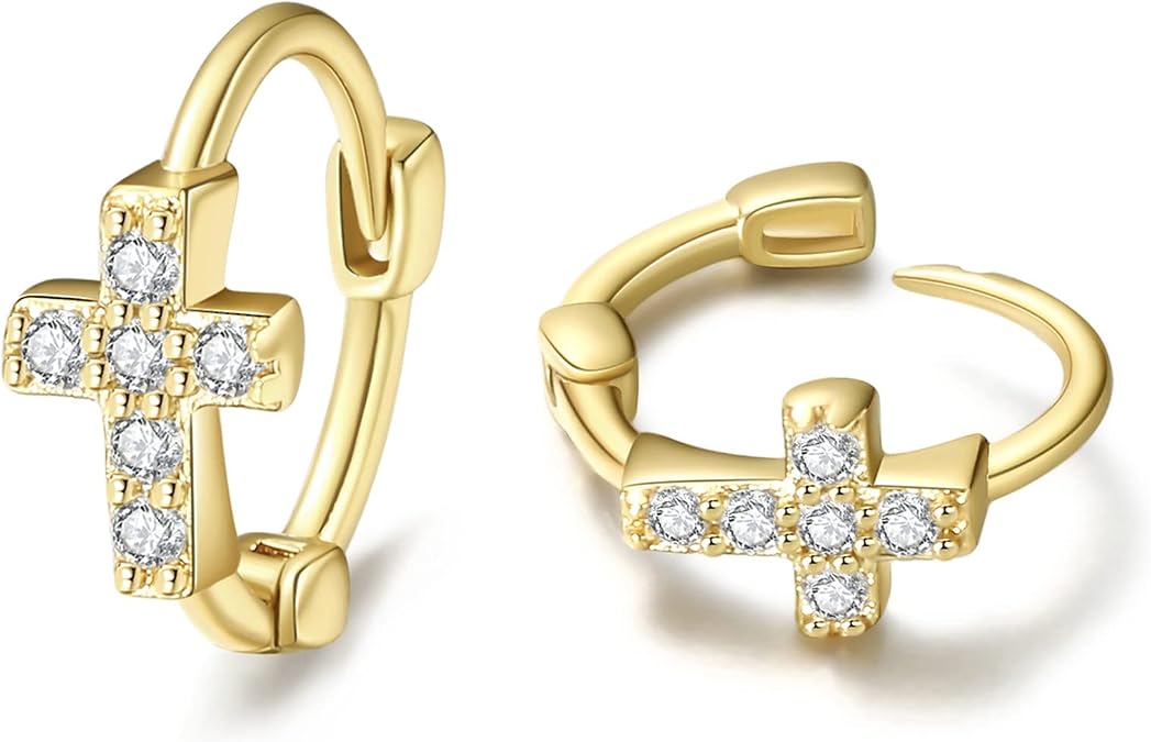 DAILY VIBES Dainty Butterfly Cross CZ Small Huggie Hoop Earrings for Women