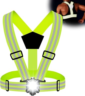KUWSEIY Running Lights for Runners with Reflective Vest, Adjustable Night Safety Led Chest Light Run, IPX4 Waterproof Rechargeable Safety Light Up Gear for Night Dog Walking/Cycling/Jogging/Hiking