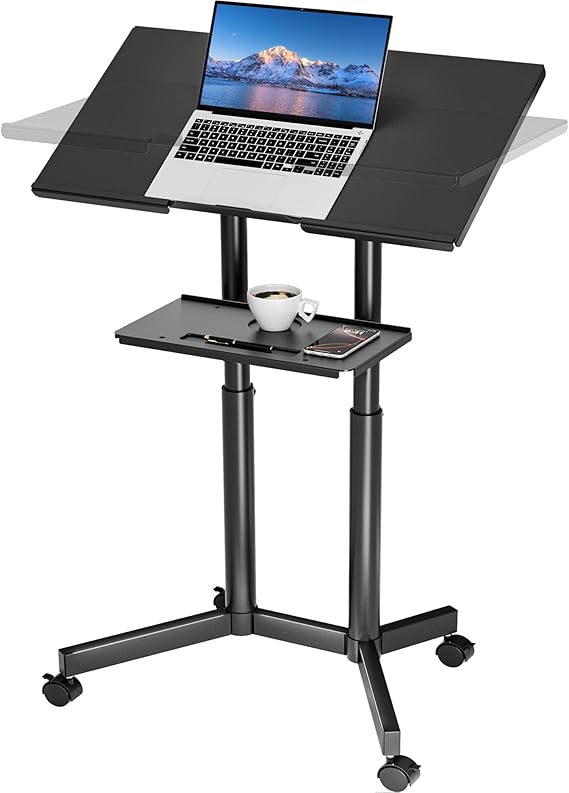 BONTEC Mobile Laptop Desk, 60 x 40 cm Height Adjustable Tilting Workstation
