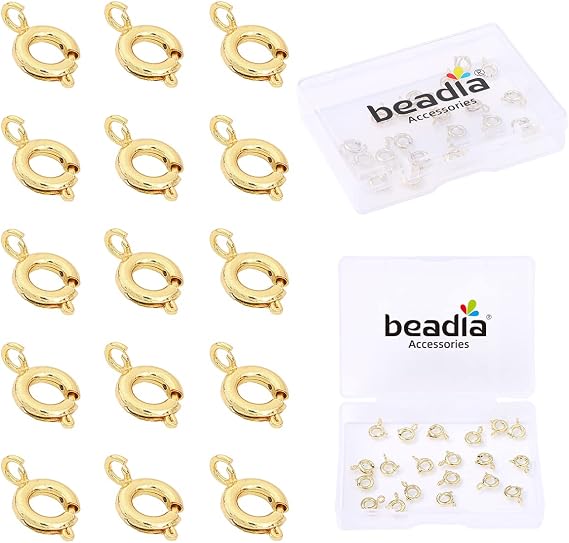 BEADIA 14K Gold Plated Spring Clasps Non Tarnish 6mm 20pcs for Jewelry Making Findings