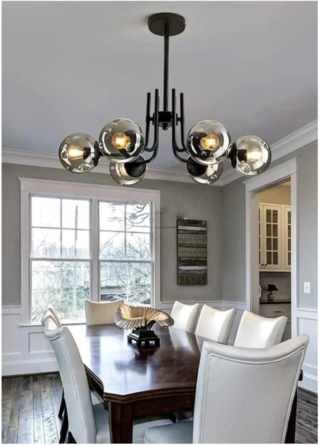 Modavize Vien Modern Design Living Room Dining Room Kitchen Black Color Smoked Glass Pendant Lamp 6-Piece Chandelier Black Smoked 60