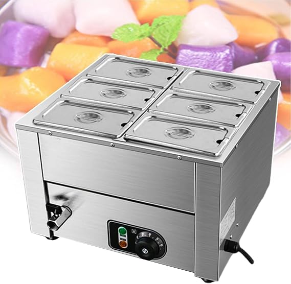 Electric Food Warmer - 800W Commercial Bain Marie, Stainless Steel Steam Table Food Warmer, 0-85C Temp Control for Restaurant, Kitchen, Hotel, Canteen,6Lids