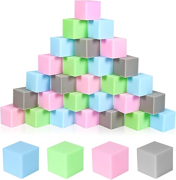 48-Pack Soft Foam Cube Blocks, Play Pit Fillers & Safety Padding for Indoor Playgrounds, Gym Climbing and Trampoline - 3.15 Inch (Light Blue/Light Green/Light Gray/Pink)