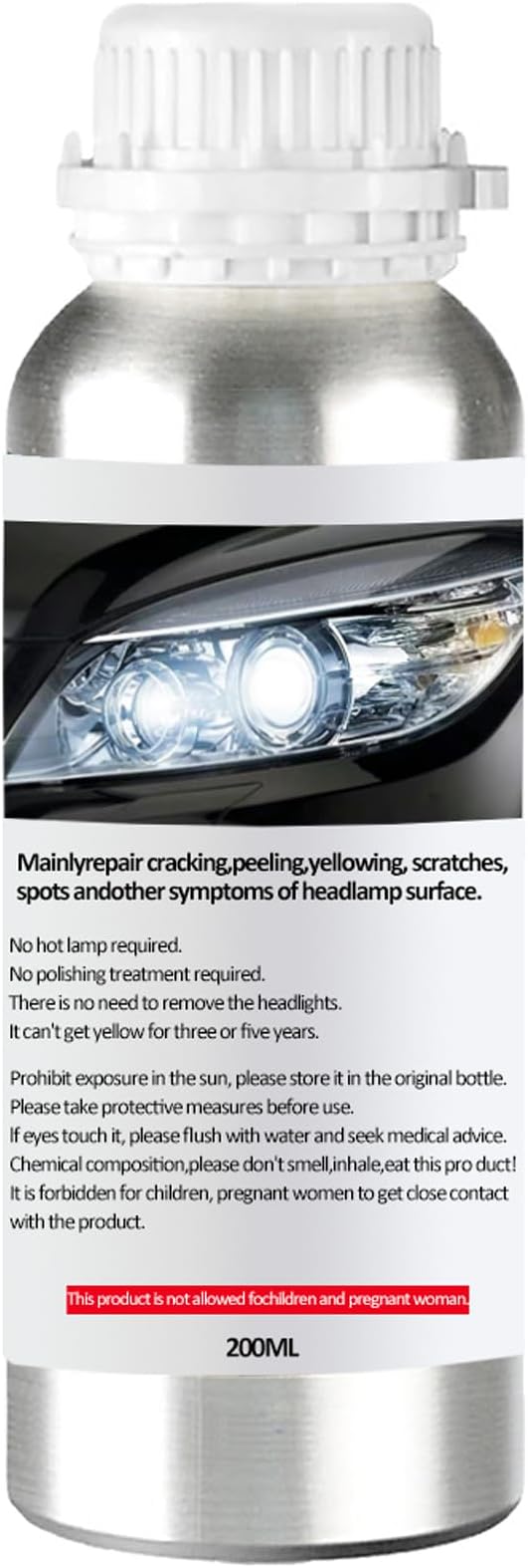 Pmbqifay 200ML Headlight Restoration Liquid, Car Headlight Repair Fluid, Headlight Repair Polish Kit Refill Bottle for Repair Headlight Yellowing, Haze, Oxidation, Scrashes