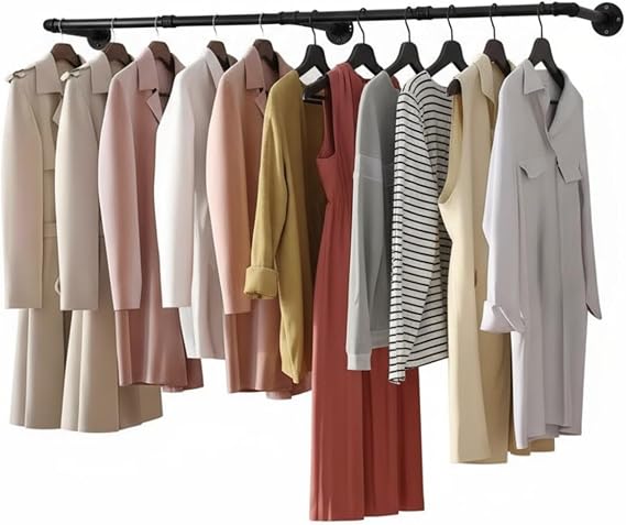 Wall Mounted Clothes Rail,Industrial Clothes Rail Wall Mounted,Space-Saving Heavy Duty Iron Garment Rod with Multi Purpose Hanging,Coat Rack for Closet Laundry Bedroom(160cm)