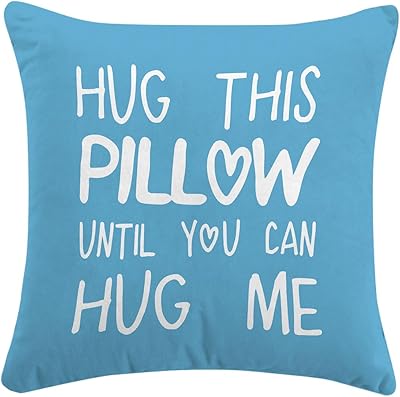 Hug This Pillow Until You Can Hug Me Throw Pillow Covers Decor for Bedroom, 18 x 18 Pillow case, Boyfriend Girlfriend Birthday Gifts,Long Distance Relationships Gifts,Valentines Day Gifts blue