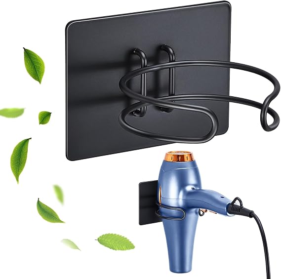 Hair Dryer Holder Hair Dryer Holder No Drilling Stainless Steel Hair Dryer Holder Wall Holder for Hair Dryer Storage Hair Dryer Holder Self-Adhesive Hair Dryer Holders for Bathroom (Black