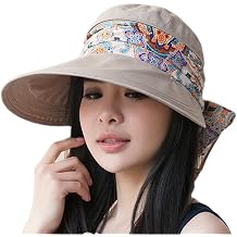 2-in-1 Women Ladies Roll Up Wide Brim Sun Hat with Neck Protector Scarf UV Protection Detachable Sun Visor Cap UPF 50+ Summer Hat for Gardening Beach Hiking Fishing Outdoor Sun Protection Headwear