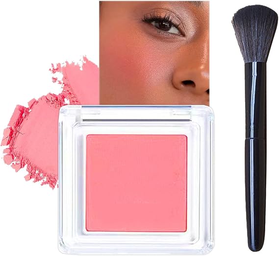 Blushers for Cheeks, Pink Peach Powder Blushes, Rose Korean Makeup Blush with Brush, Natural Looking Glow Blendable Long-Lasting Blush Matte Face Powder Blush Smooth for Women