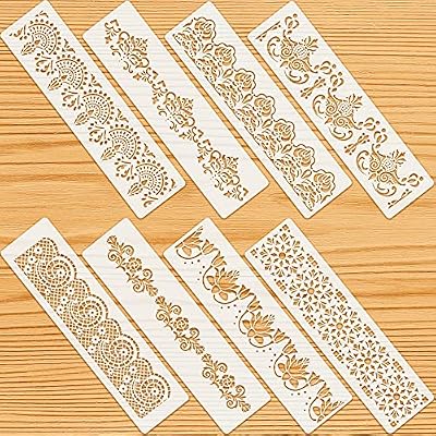 Zonon 8 Pcs Talavera Stencils for Painting Reusable Floral Border Stencils for Wall Edge Template Cake Decorating Drawing for Wood Furniture Wall Canvas Paper Fabric Backdrop Craft Design
