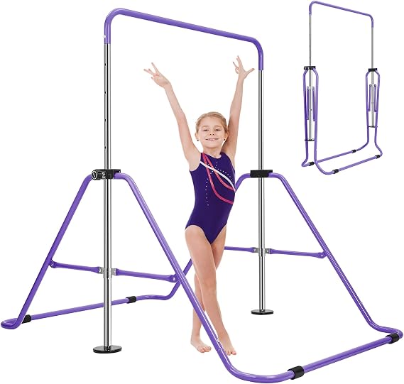 Gymnastics Bars, Junior Training Kip Bar Folding Gymnastics Equipment,Adjustable Height Horizontal Bar for kids ages 6-12 Girls for Home Gym Indoor Garden Outdoor