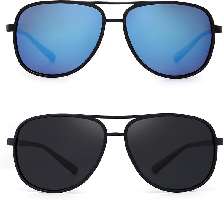 JM Retro Polarized Aviator Sunglasses for Men Women UV400 Protection | Lightweight Tangle Free Oversized Plastic Sunglasses