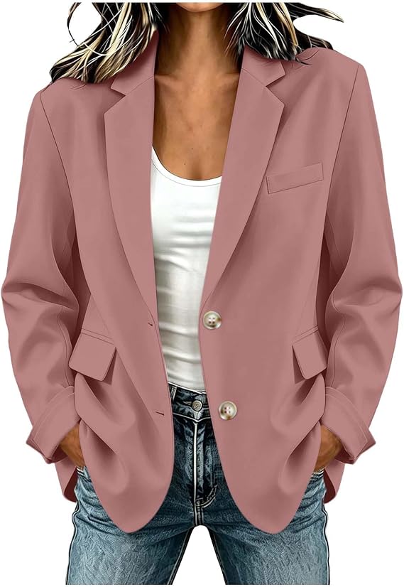 Women's Open Front Button Business Blazer with Pockets