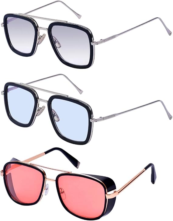 Retro Aviator Sunglasses Square Gold Metal Frame for Men Women Sunglasses Classic Iron Man Tony Stark Shades