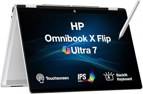 HP OmniBook X Flip Copilot+ 2-in-1 touchscreen Laptop 14" WUXGA IPS Display | Intel Ultra 7-256V (>Ultra5 226V), Intel Arc 140V, 16GB DDR5, 1TB SSD, Active Pen, Backlit KB, TB 4, 5MP IR Webcam, Win11Pro