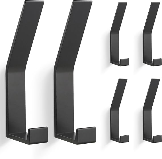 Coat Hooks Wall Mounted, 6 Packs Wall Hooks for Hanging Clothes, Coat, Scarf, Towel, Rope, Keys, Hats, Screws Invisible Kitchen, Bathroom, Door, Cabinet, Hallways, Bedrooms Hooks (Black)