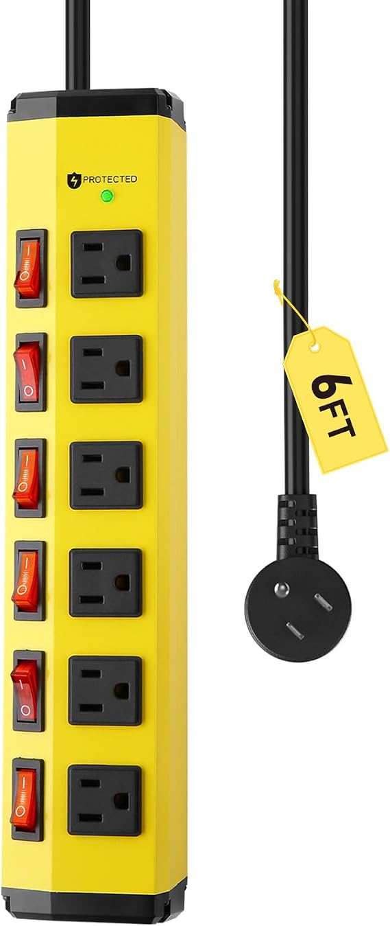 KeBen Heavy Duty Surge Protector,6 Outlets Individual Switches,6FT/15A