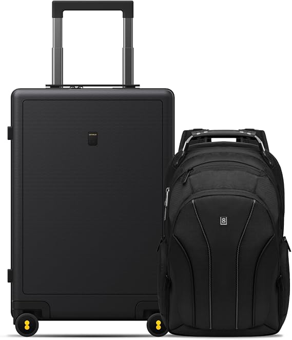 LEVEL8 Luminous Carry On Luggage 20" Inch with Laptop Backpack-Black