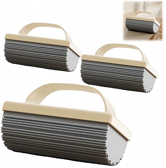 baseboard cleaner sponges for cleaning, scrub daddy sponges with deep grooves for strong adhesion, enhanced water absorption, and superior stain removal, damp duster dusting sponge (3PCS*creamy white)