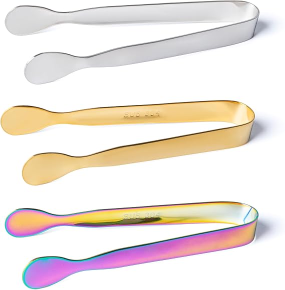 3 Pcs Mini Stainless Steel Ice Tongs, Glossy