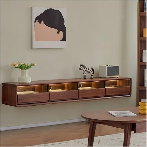 Floating TV Stand Wall Mounted Walnut Floating Wood Floating TV Stand, Wall Mounted TV Cabinet with 4 Doors, Modern Entertainment Media Console Center Large Storage Shelf Floating TV Shelf (Size : 15