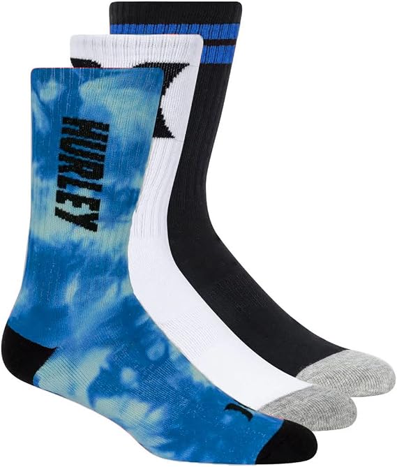 Hurley H11771942110-13 3-Pack Half Terry Crew Socks (as1, Numeric, Numeric_10, Numeric_13, Regular, Regular, Blue) Blue 10-13