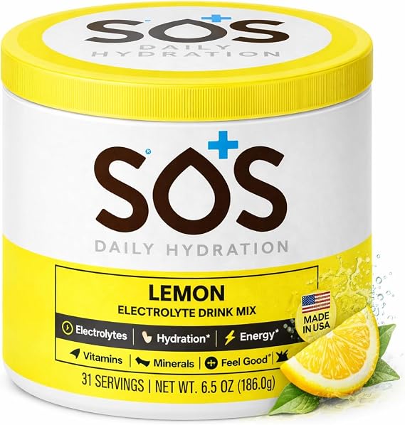 SOS Hydrating Electrolyte Powder (Lemon Flavour - Bulk 31 Servings) Best Fast Acting, Low Calorie Rehydration Sports Drink