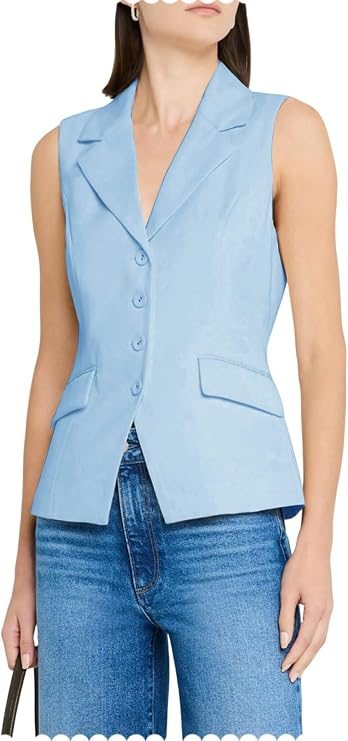 Women's V-Neck Vest Button-Up Lapel Sleeveless Waistcoat