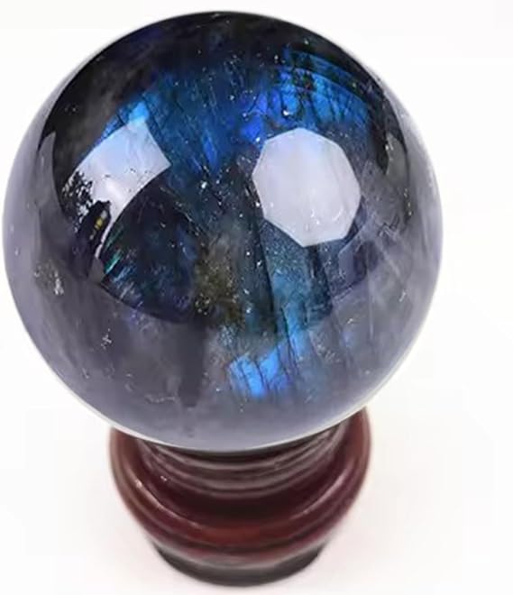 Labradorite Crystal Ball, Healing Gemstones Stones Sphere, Decoration Balls with Stand for Reiki, Meditation, Divination, Fengshui,8cm