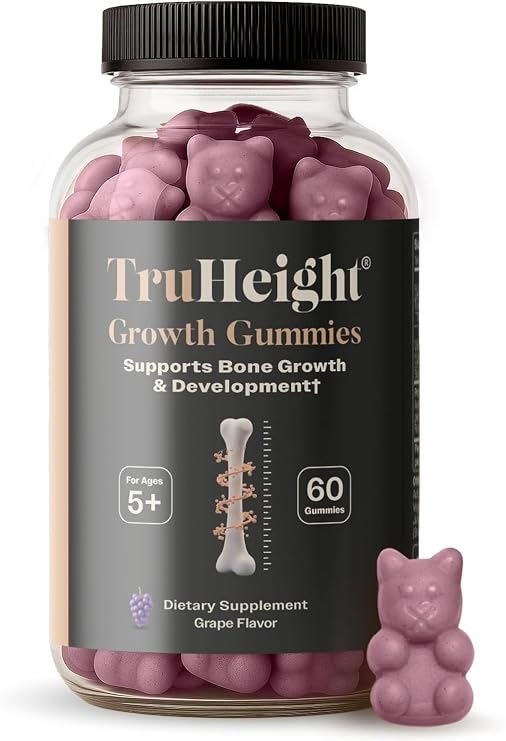 TruHeight Growth Gummies (Grape) Natural Growth & Development Supplement for Kids & Teens - Vitamin D, K, Calcium & Ashwaganda - Bone Strength Vitamins - Picky Eater Vitamin for Kids - Ages 5+