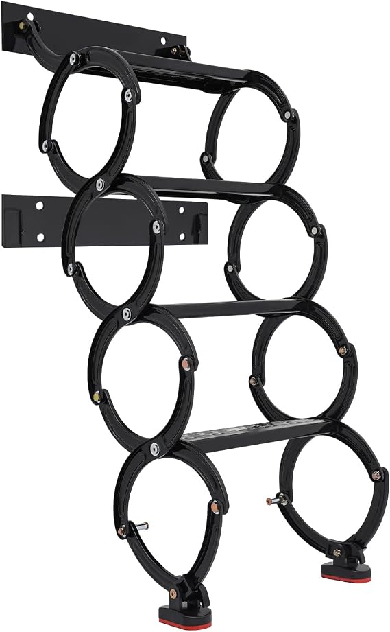 4 Steps Wall Mounted Attic Ladder, Wall-Mounted Folding Stairs, Folding Telescoping Step Ladders, Attic Ladder with Pull Down System, Loft Extension Steps Staircase for Garage (Black, 4 Steps)