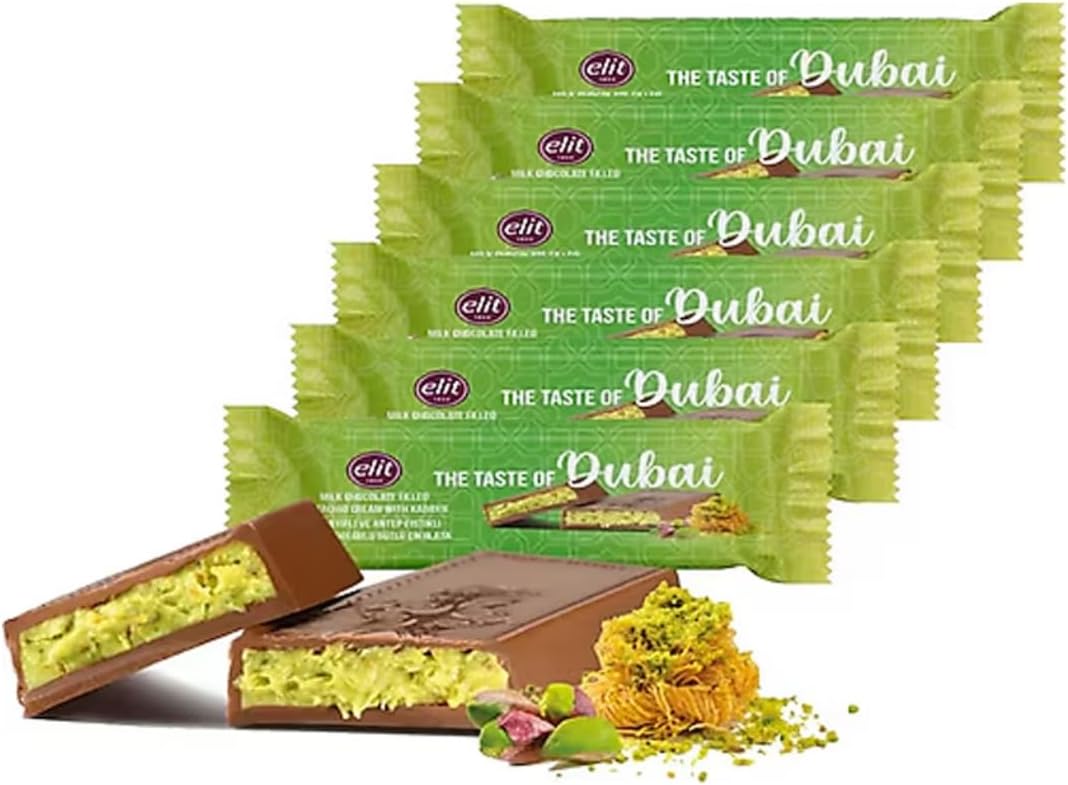 6 PACKS X Elit Premium Dubai Chocolate Bar Pistachio Kataifi – Viral Dubai Chocolate Milk Chocolate Filled Pistachio Cream with Kadayif 30 Gram