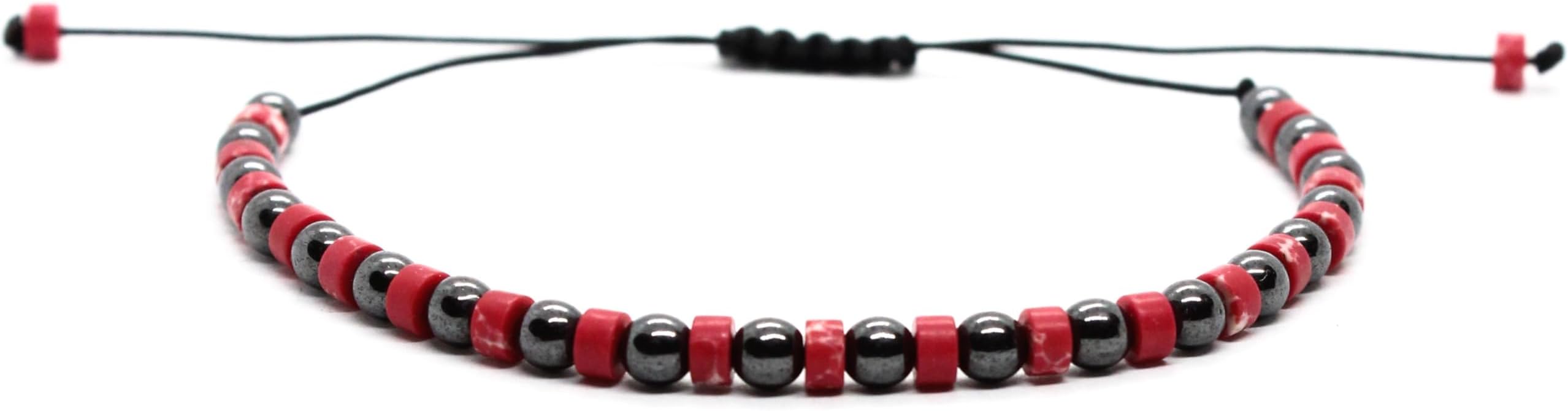 Kırmızı Hematit Taşlı İpli Bileklik Ayarlanabilir Doğal Taş Unisex Erkek Kadın Minimal Bileklik