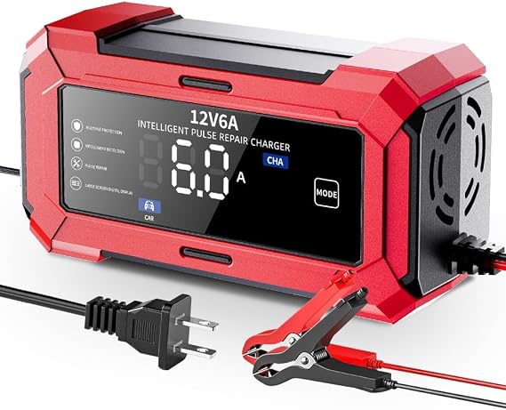 Battery Charger for Bajaj Platina 125 DTS-Si/Platina 125 Dumdar Sawari, 12V Motorcycle Battery Tender LCD Display Smart Automatic Trickle Charger Pulse Repair Multiple Protection