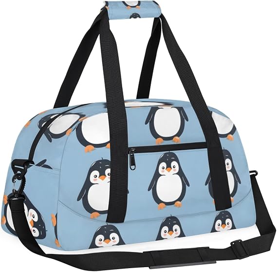 Penguins Gym Travel Duffle Bag for Boys - Gymnastics Sports Dance Bag with Front Zipper Pocket for School Practice or Overnight Travel Weekender Sleepover Tote Bag Penguin Print