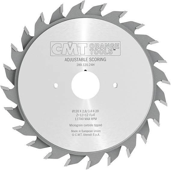 CMT 289.120.24H Industrial Adjustable Scoring Blade, 120mm 4-23/32-Inch by 24 Teeth Flat Grind with 20mm Bore