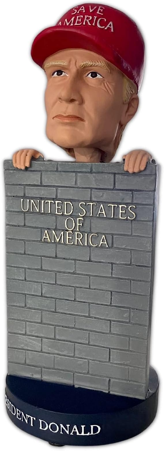 Pesky Patriot President-T 2024 Save America Bobblehead Doll | MAGA Border Wall Themed Donald-T Figure | Build The Wall Bobblehead for Republican Donald-T Supporters