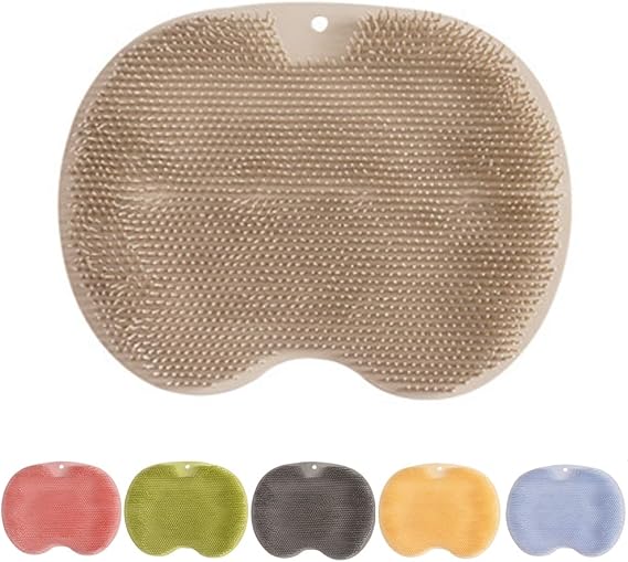 Foot Back Cleaning Pad, 2026 Upgrade Shower Foot Scrubber Mat Slip Suction Cups Foot Scrubber, Shower Foot Scrubber Mat Back Washer for Men and Women (Khaki)