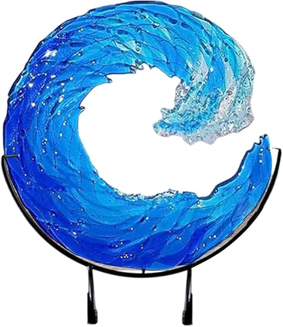 Wave Fused Glass Sculpture Creative Gradient Blue Ornament Ocean Waves Shape Ornaments Art for Desktop Decoration Home Decor