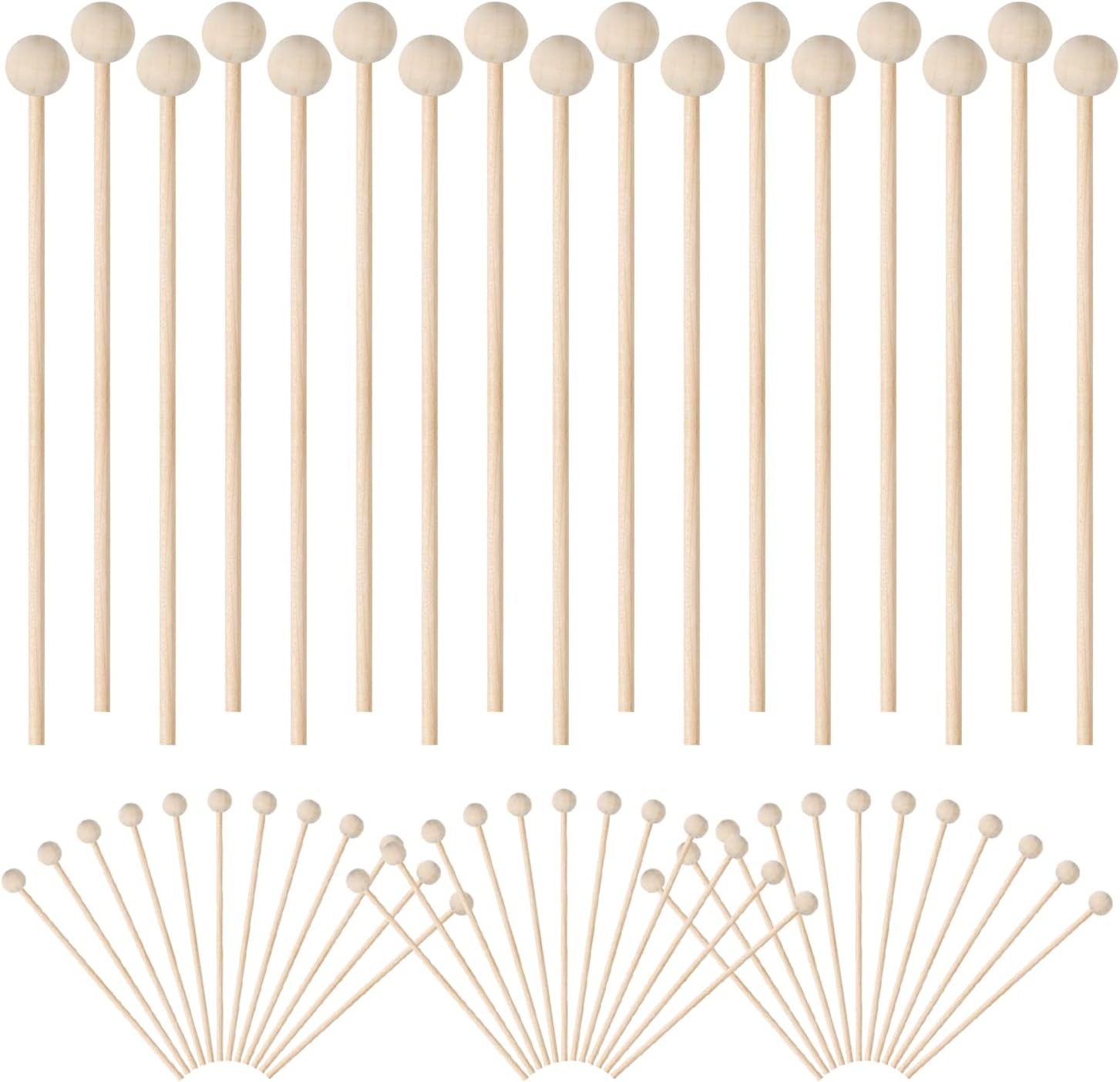 BENBO 100 Pieces Wooden Rock Candy Sticks with Ball, Wood Swizzle Sticks Cake Candy Lollipop Coffee Appetizer Skewers Drink Stirrer Sticks for Hard Rock Candy, 6 Inch