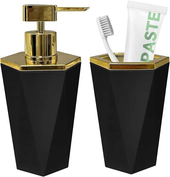 2 Piece Plastic Bathroom Accessories Set, Black Bathroom Sets Accessories