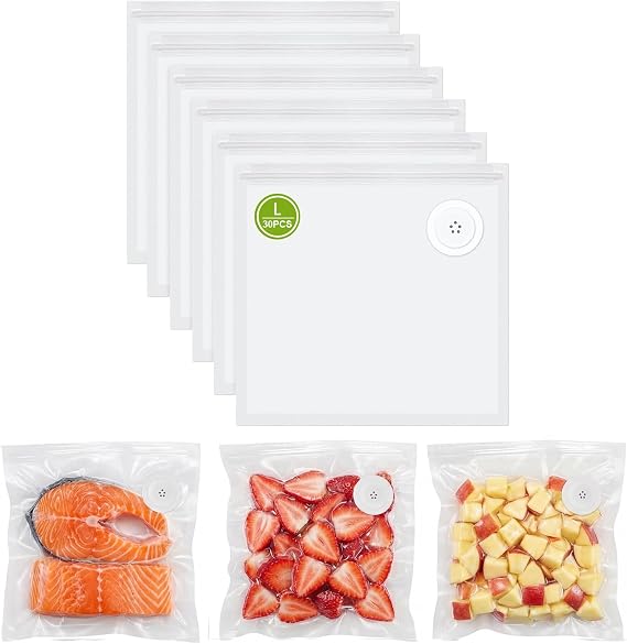 SAMSAIMO Reusable Vacuum Sealer Bags for Food, 30 PCS Large (10 x 13 in) Food Storage Bags, DishwasherSafe, Freezer, Microwave, Compatible with SAMSAIMO Vacuum Sealers