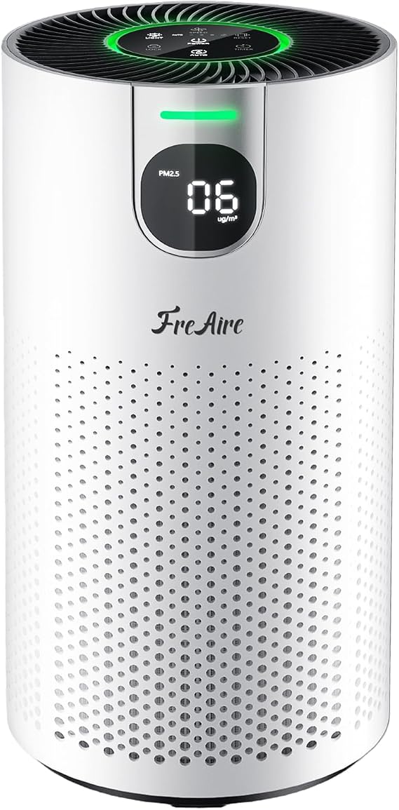FreAire Air Purifiers for Home Large Room Covers up to 1800Ft2, VisionAir 20dB Sleep Mode for Bedroom, with Real-Time AQI & PM2.5 Display,360Intake&Outlet Air Cleaner Pet-Friendly HEPA,HAP606,White