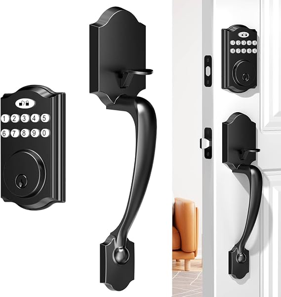 Keyless Entry Door Lock with Handle, Aluminum Electronic Keypad Deadbolt Smart Locks with Keyless & Keyed Entry Option for Front Door, Low Battery Alert, Auto Lock, Easy Installation