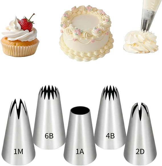 5 Pcs 1m 2d 6b 4b 1a Cake Piping Tips,Cake Decorating Supplies | For Cookie And Cake Decorating,Birthday Cake, Cupcake,Diy Cream.