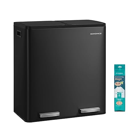 SONGMICS Trash Can, 2 x 8 Gallon (2 x 30 L) Double Compartment