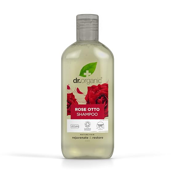 Dr Organic Rose Otto Shampoo, Restoring, Mens, Womens, Natural, Vegan, Cruelty-Free, Paraben & SLS-Free, Recyclable & Recycled Ocean Bound Plastic, Certified Organic, 265ml, Packaging may vary