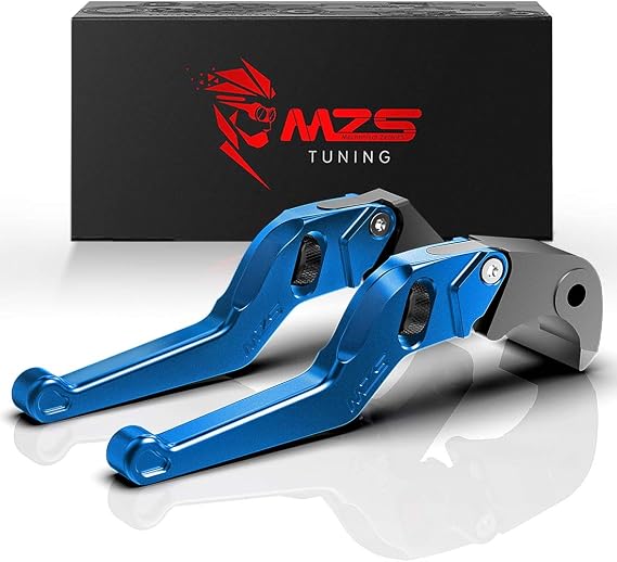 MZS Blue Motorcycle Brake Clutch Levers Short Wheel Adjustable | Fits YZF R6 2005-2016, YZF R1 2004-2008, Shorty Handle Lever Set, CNC Aluminum, Anti-Slip Stripes, Unbreakable